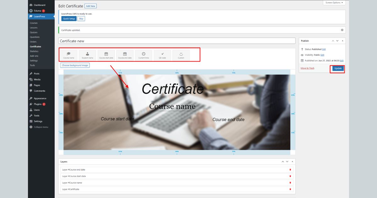 How To Create Automated Certification for Course Completion 15 Certificates Add-on for LearnPress